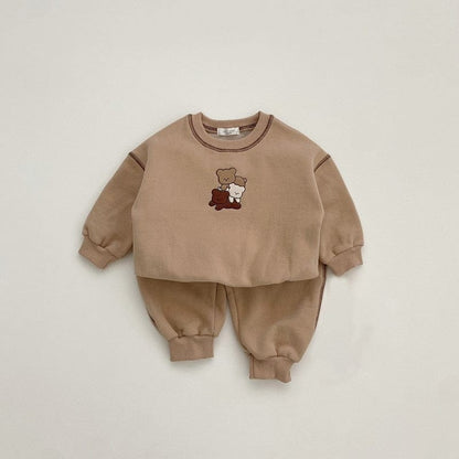 長袖セットアップ Khaki / 6M 66cm ベビー セットアップ くま ベア スウェット トップス ジョガー パンツ【mh0001210】
