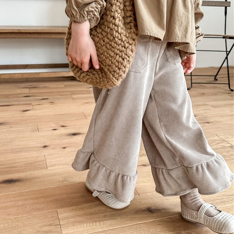 ロングパンツ・スウェットパンツ khaki / 80cm キッズ コーデュロイ フリル フレア ルーズ ロングパンツ ガールズ