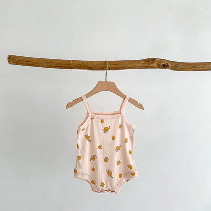 ノースリーブロンパース lemon / 6M/66cm ベビー メッシュ キャミソール ロンパース レモン フラワー 洋梨【mh0001810】