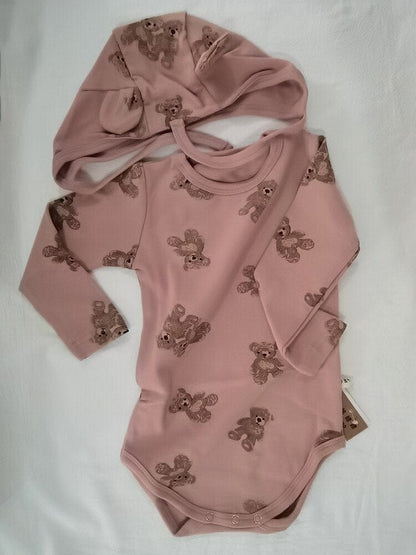 長袖ロンパース Light Brown / 66cm ベビー くま ベア ロンパース 耳帽子 セット【mh0000366】