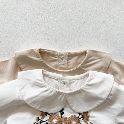 長袖ロンパース ベビー 刺繍 フローラル 襟付き ロンパース【mh0000031】