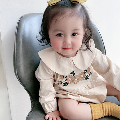 長袖ロンパース ベビー 刺繍 フローラル 襟付き ロンパース【mh0000031】