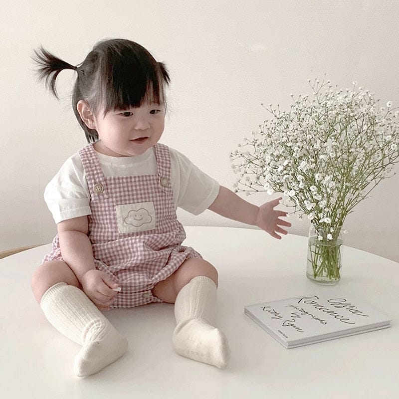 ノースリーブロンパース ベビー チェック サスペンダー ロンパース【mh0000041】