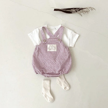 ノースリーブロンパース ベビー チェック サスペンダー ロンパース【mh0000041】