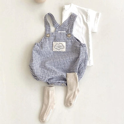 ノースリーブロンパース ベビー チェック サスペンダー ロンパース【mh0000041】