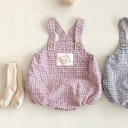 ノースリーブロンパース ベビー チェック サスペンダー ロンパース【mh0000041】