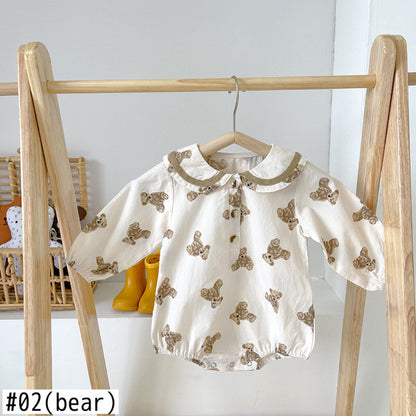 長袖ロンパース ベビー くま みずたま 長袖ロンパース【mh0000053】