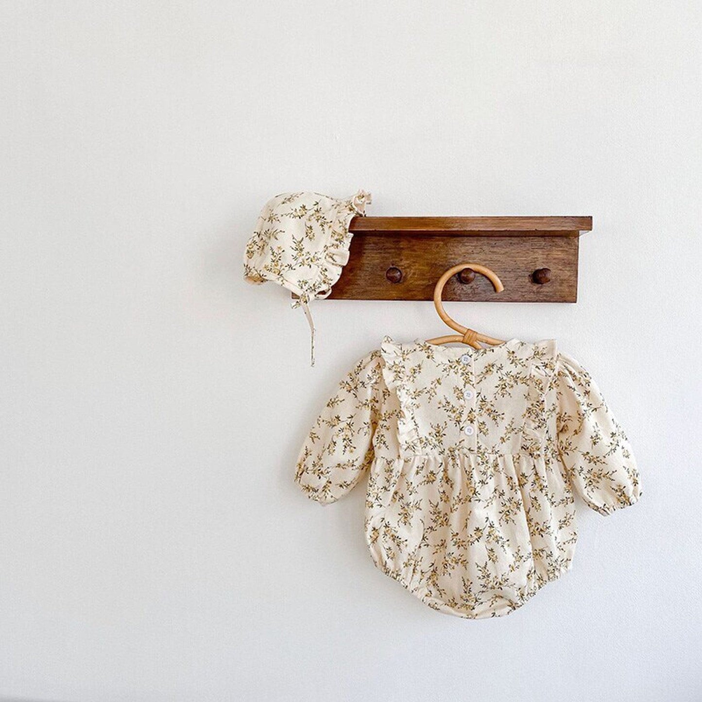 長袖ロンパース ベビー フラワー ロンパース ボンネット セット【mh0000073】