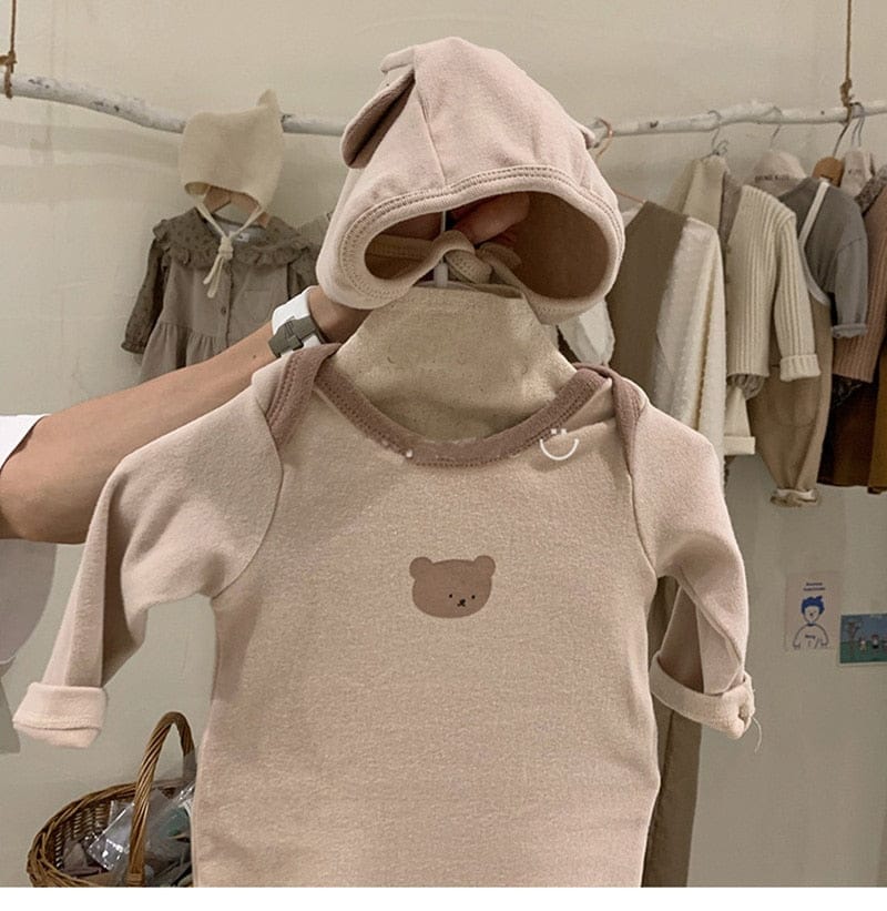 長袖ロンパース ベビー くま うさぎ ロンパース 耳帽子 セット【mh0000115】