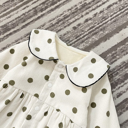 長袖ジャンプスーツ ベビー みずたま コーデュロイ ロンパース ジャンプスーツ【mh0000116】