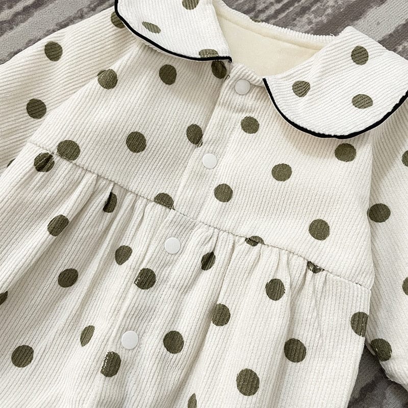 長袖ジャンプスーツ ベビー みずたま コーデュロイ ロンパース ジャンプスーツ【mh0000116】