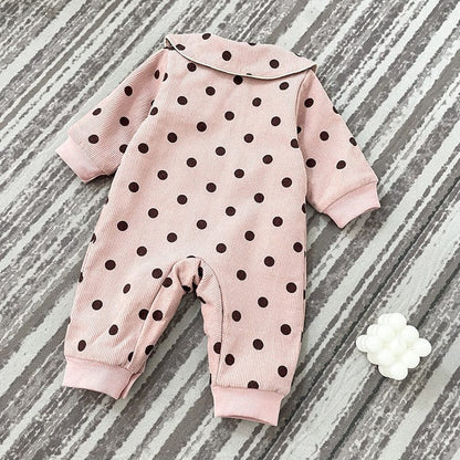 長袖ジャンプスーツ ベビー みずたま コーデュロイ ロンパース ジャンプスーツ【mh0000116】