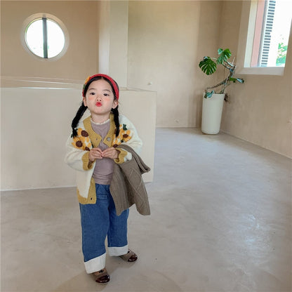 カーディガン・パーカー キッズ ニット ひまわり カーディガン【mh0000124】