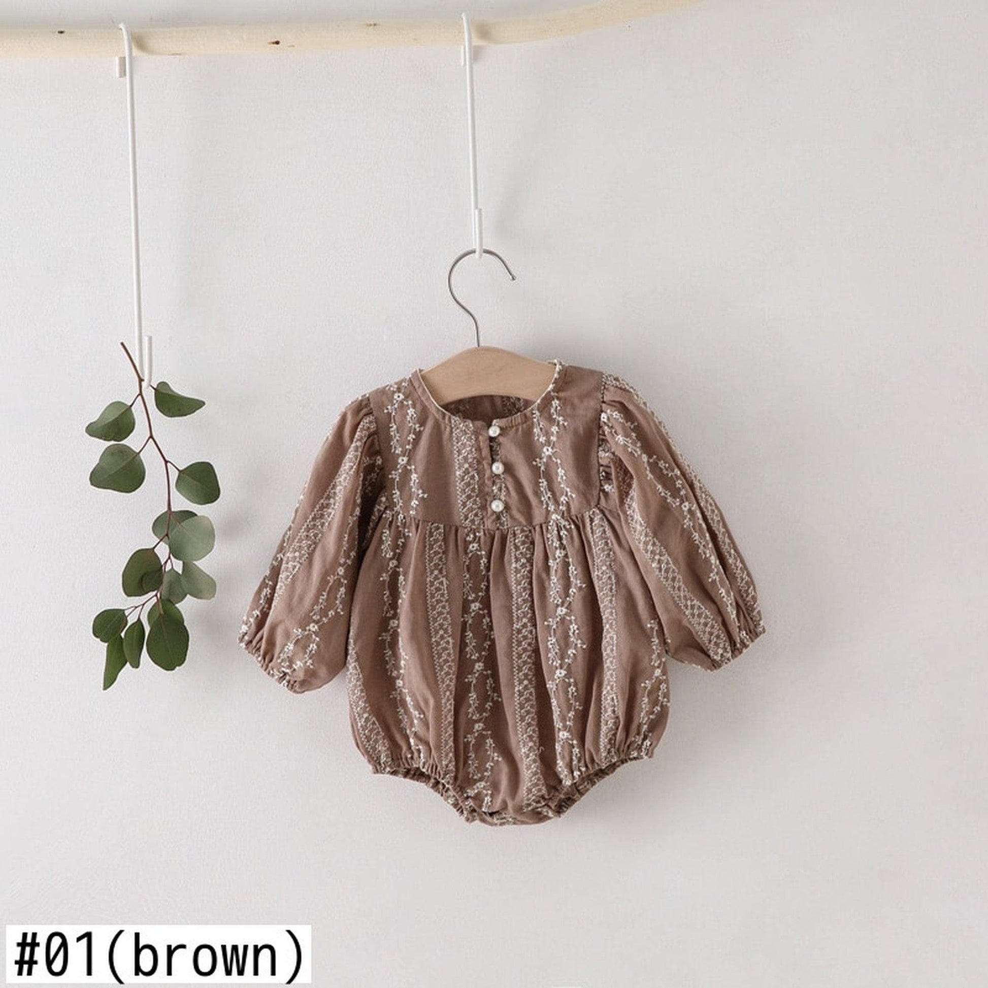 長袖ロンパース ベビー 刺繍 フラワー パール レース 長袖ロンパース【mh0000207】