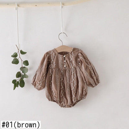 長袖ロンパース ベビー 刺繍 フラワー パール レース 長袖ロンパース【mh0000207】