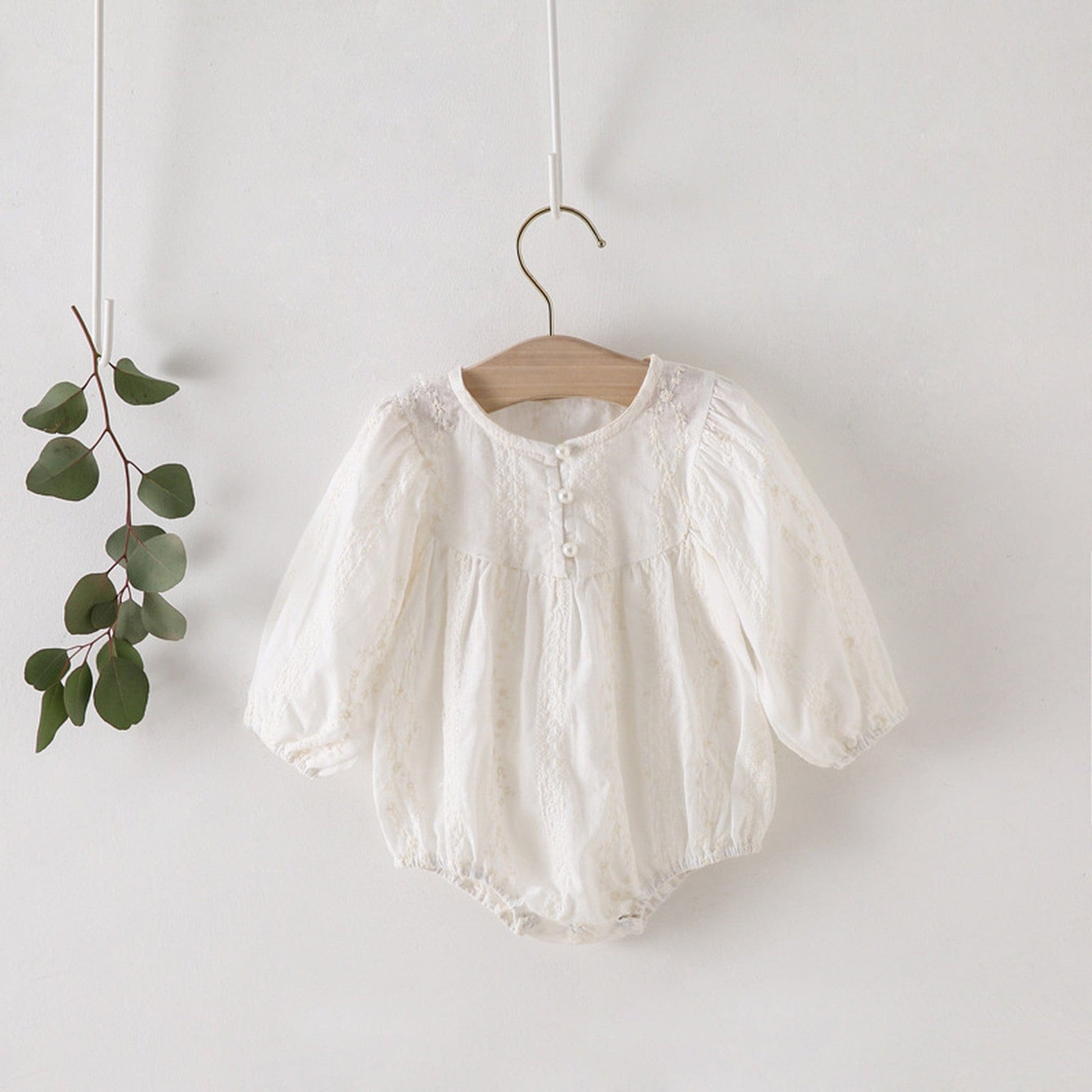 長袖ロンパース ベビー 刺繍 フラワー パール レース 長袖ロンパース【mh0000207】