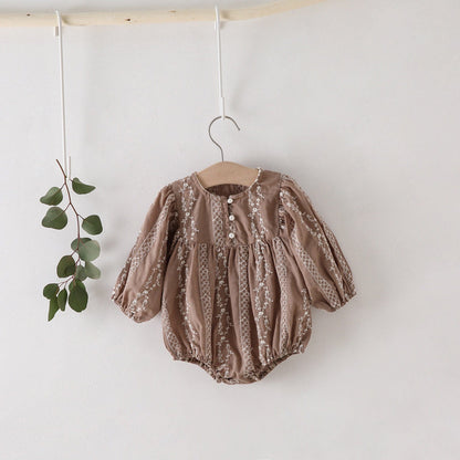 長袖ロンパース ベビー 刺繍 フラワー パール レース 長袖ロンパース【mh0000207】