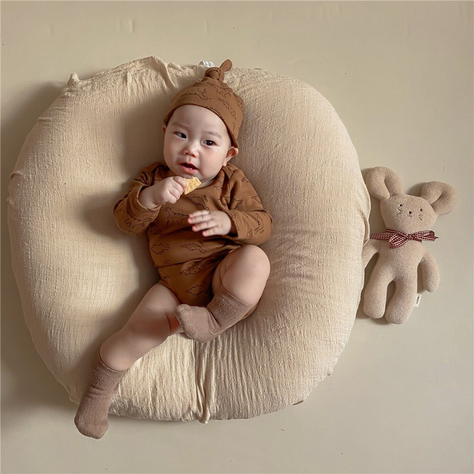 ロンパースセットアップ ベビー 恐竜 ダイナソー セットアップ ロンパース 帽子 トップス パンツ【mh0000227】