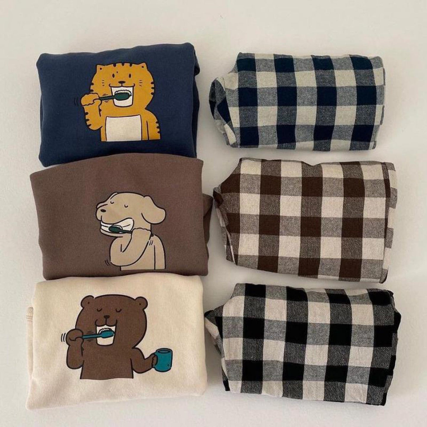 トレーナー・フーディ ベビー アニマル 歯磨き トレーナー チェック パンツ【mh0000296】