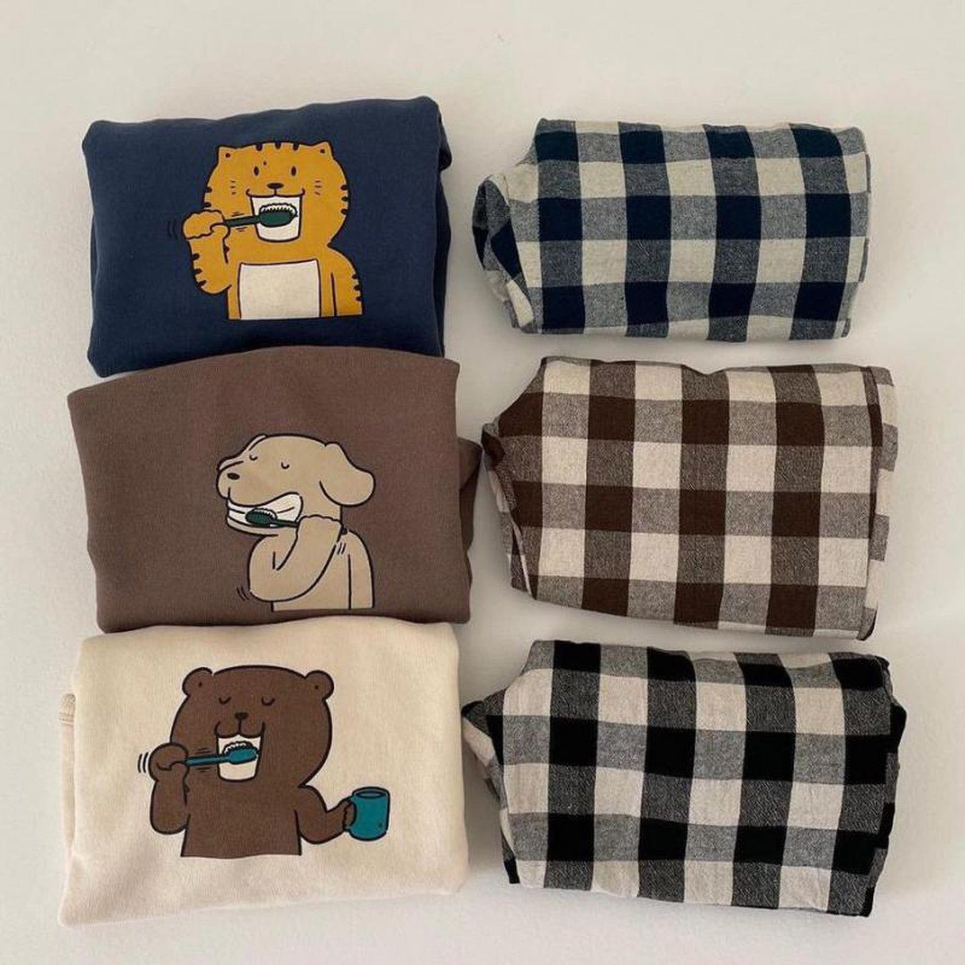 トレーナー・フーディ ベビー アニマル 歯磨き トレーナー チェック パンツ【mh0000296】