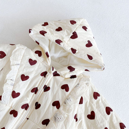 アウタージャンプスーツ ベビー ハート さくらんぼ チェリー フーディ アウター ジャンプスーツ【mh0000307】