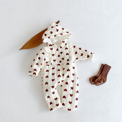 アウタージャンプスーツ ベビー ハート さくらんぼ チェリー フーディ アウター ジャンプスーツ【mh0000307】