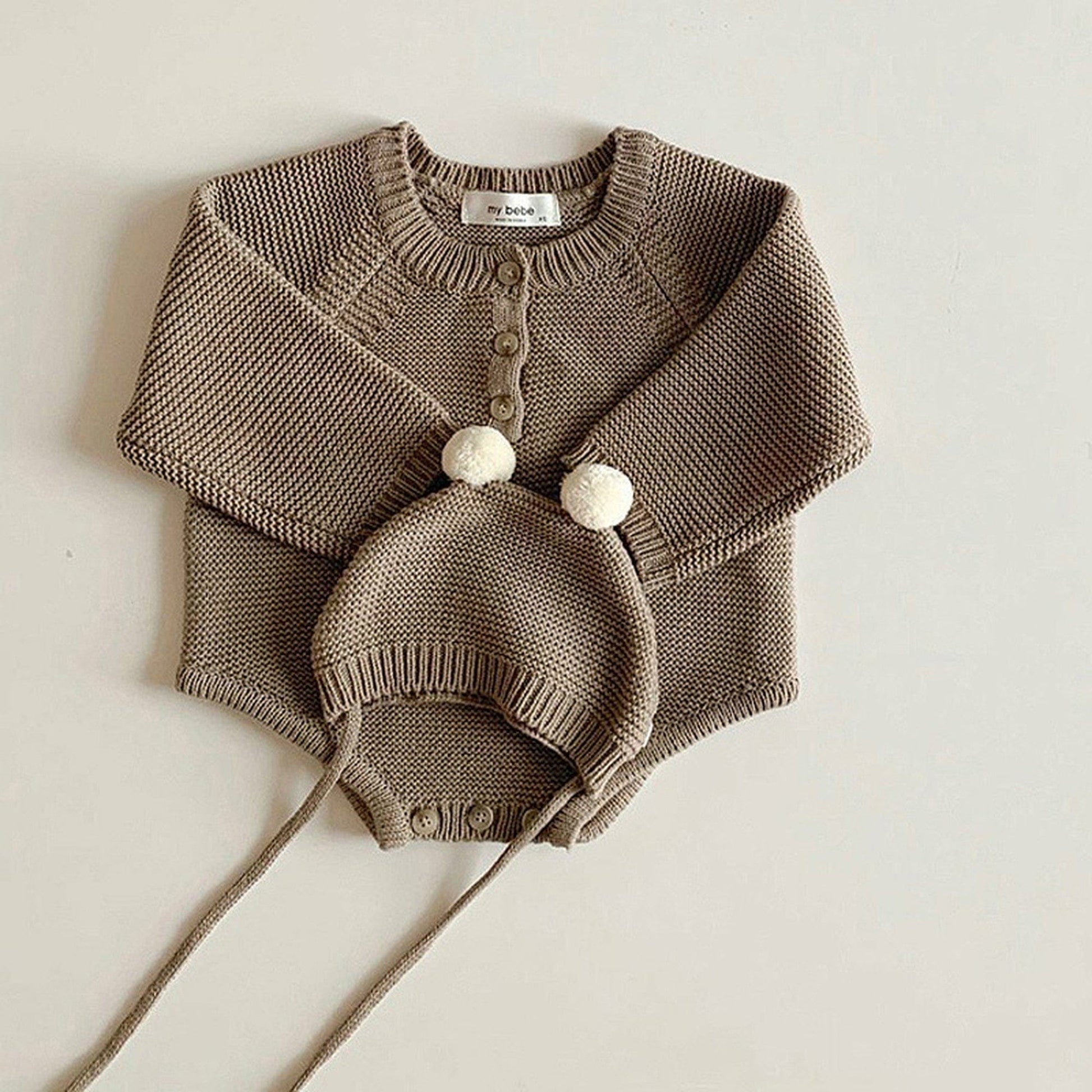 長袖ロンパース ベビー ニット ロンパース ぽんぽん 帽子 セット【mh0000317】
