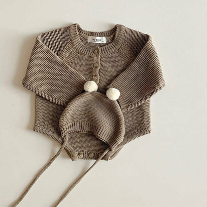 長袖ロンパース ベビー ニット ロンパース ぽんぽん 帽子 セット【mh0000317】