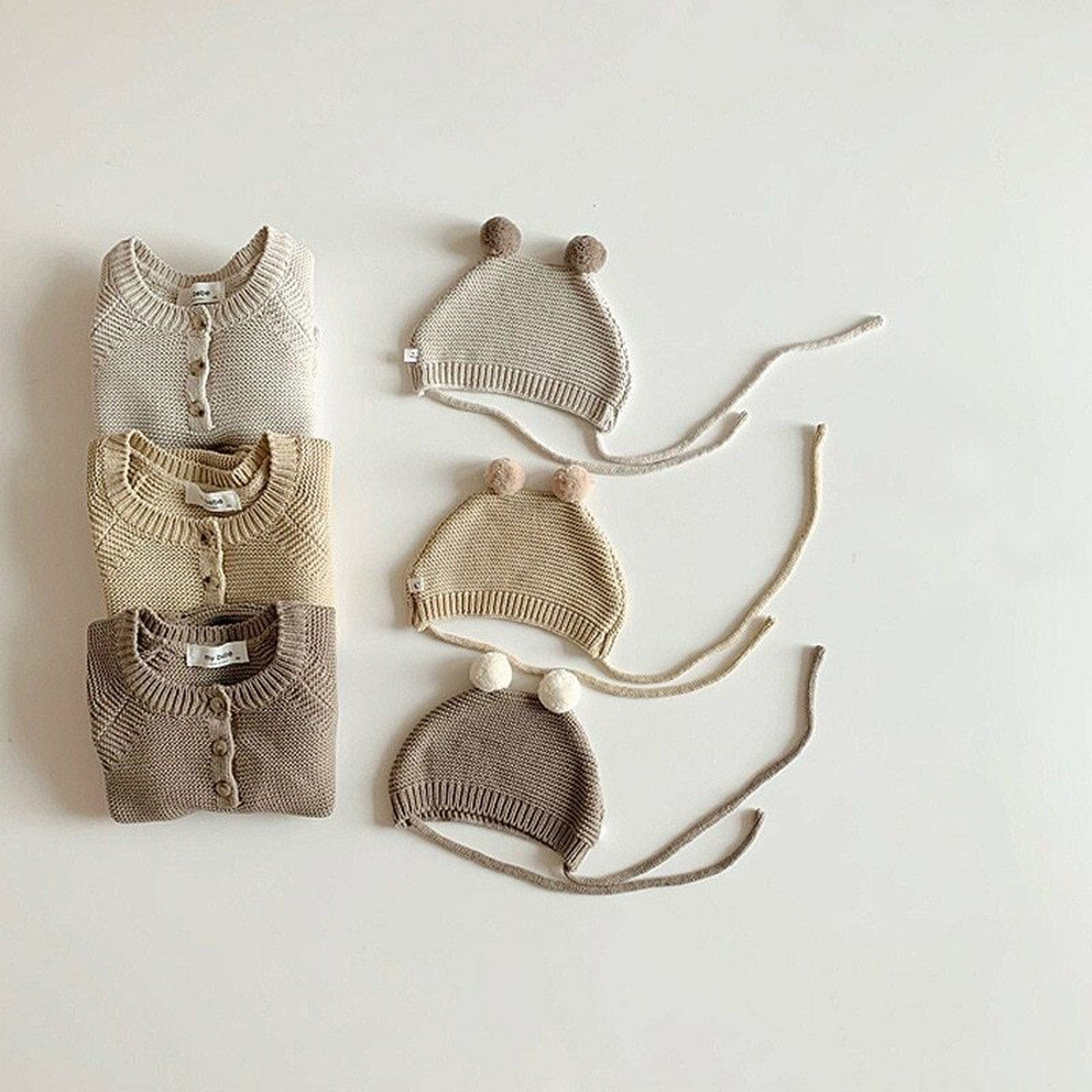 長袖ロンパース ベビー ニット ロンパース ぽんぽん 帽子 セット【mh0000317】