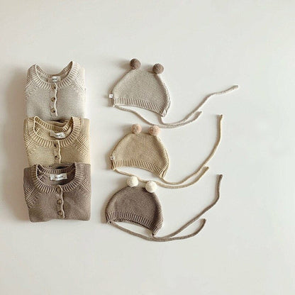 長袖ロンパース ベビー ニット ロンパース ぽんぽん 帽子 セット【mh0000317】