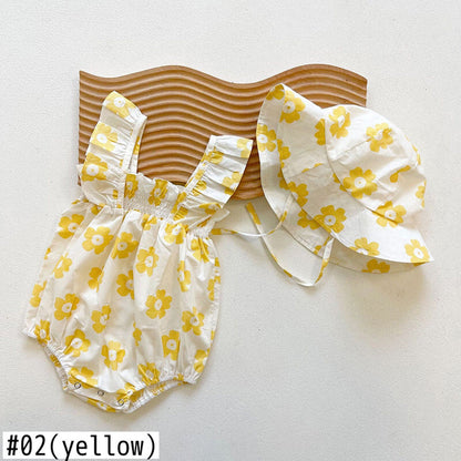ノースリーブロンパース ベビー フラワー ロンパース 帽子 セット【mh0000318】