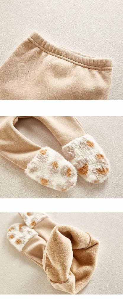 長袖ロンパース ベビー レオパード 耳付き フーディ ロンパース 足つき レギンス パンツ【mh0000340】