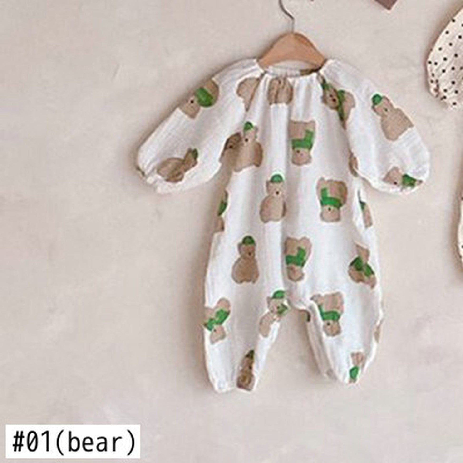 長袖ロンパース ベビー くま みずたま  長袖ルーズロンパース【mh0000348】