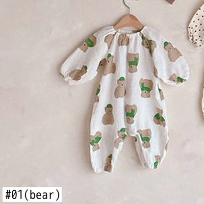 長袖ロンパース ベビー くま みずたま  長袖ルーズロンパース【mh0000348】