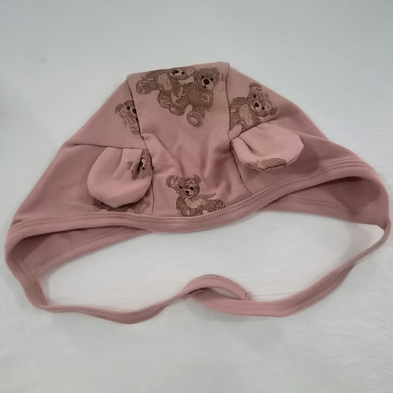 長袖ロンパース ベビー くま ベア ロンパース 耳帽子 セット【mh0000366】