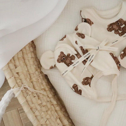 長袖ロンパース ベビー くま ベア ロンパース 耳帽子 セット【mh0000366】