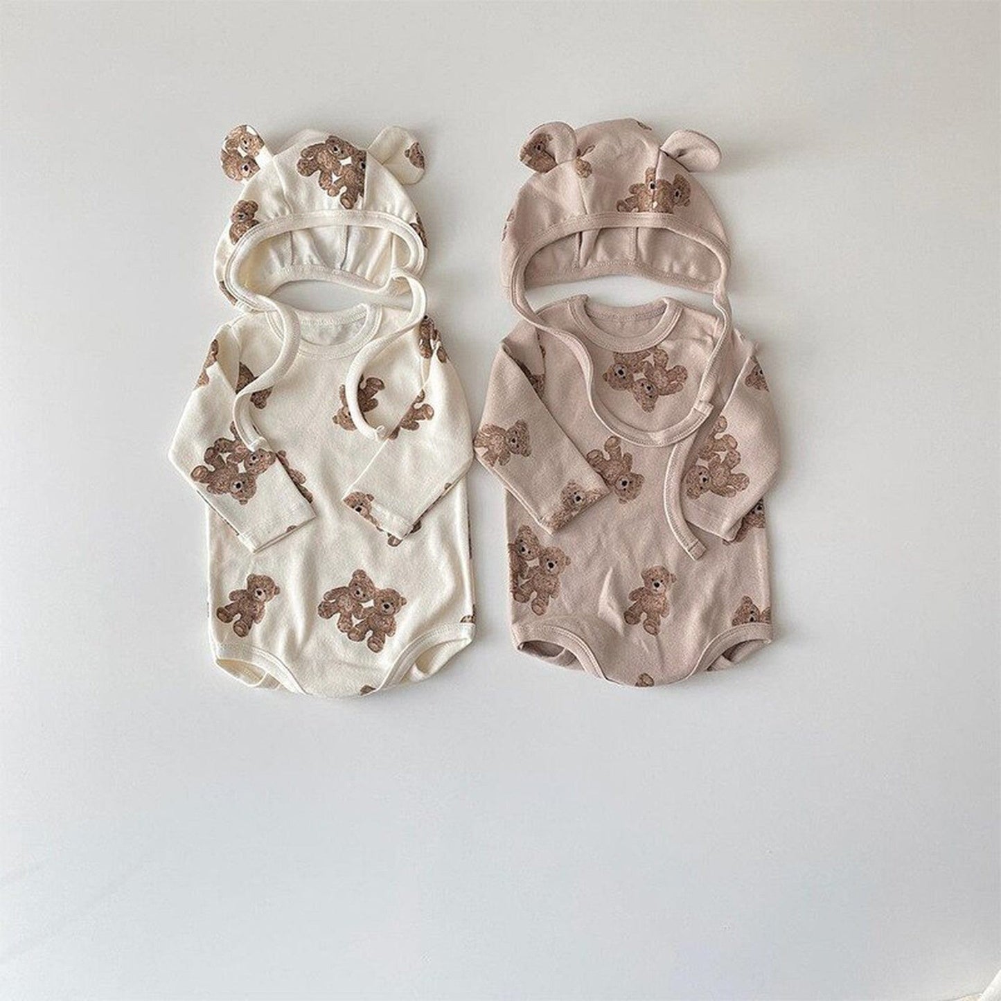 長袖ロンパース ベビー くま ベア ロンパース 耳帽子 セット【mh0000366】
