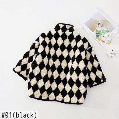 ショートコート・ジャケット・ジャンパー キッズアウター ボアフリース ダイヤチェック ジャケット コート【mh0000368】