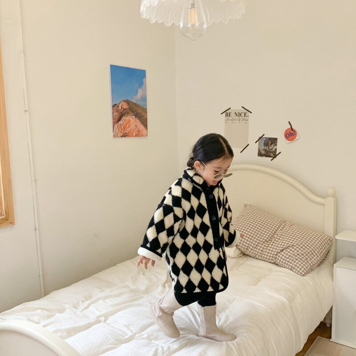 ショートコート・ジャケット・ジャンパー キッズアウター ボアフリース ダイヤチェック ジャケット コート【mh0000368】