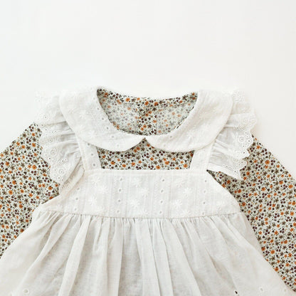 長袖ロンパース ベビー フラワー エプロン スカート ロンパース【mh0000398】