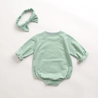 長袖ロンパース ベビー フラワー ロンパース リボン ヘアバンド セット【mh0000400】