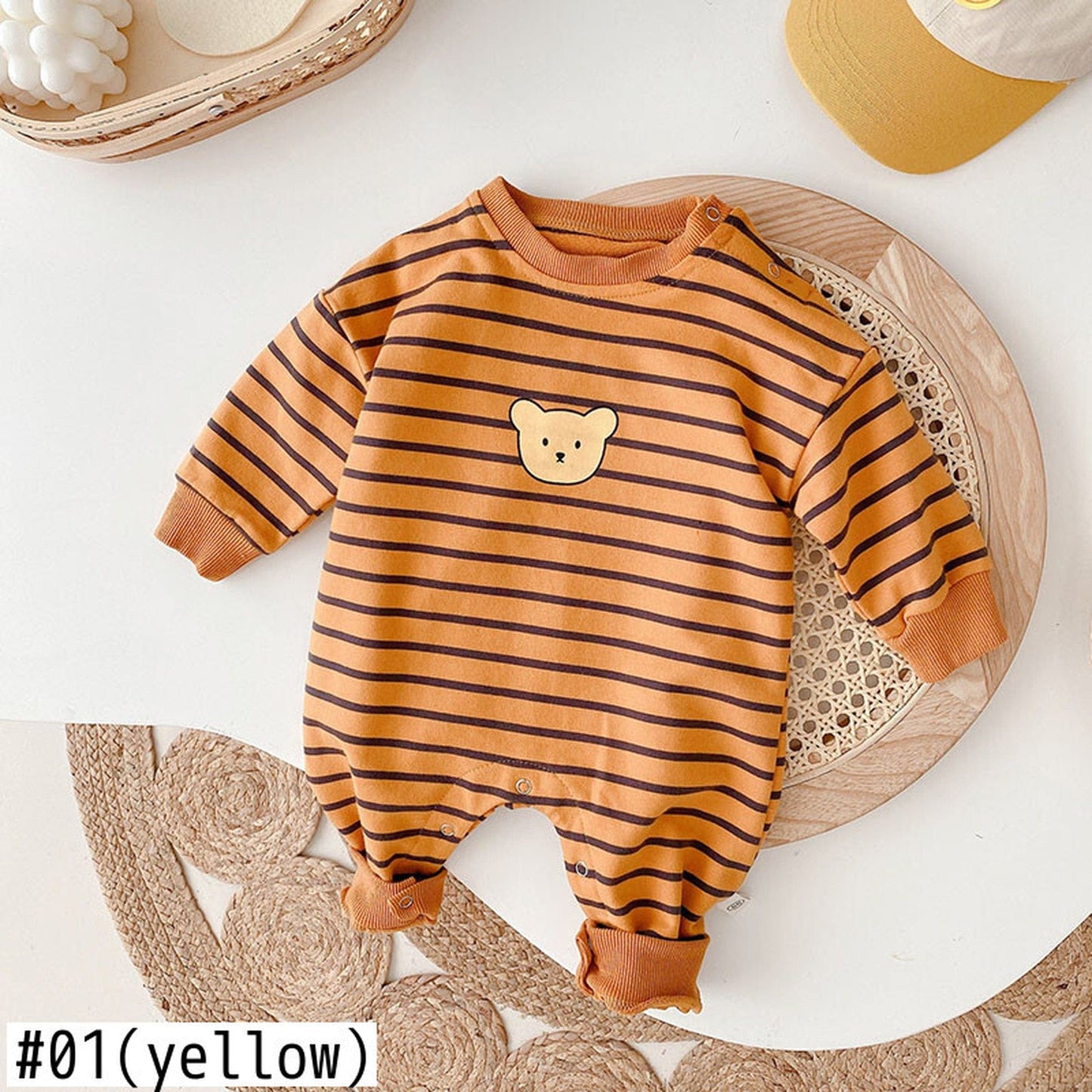 長袖ロンパース ベビー くま ボーダー ロンパース【mh0000413】