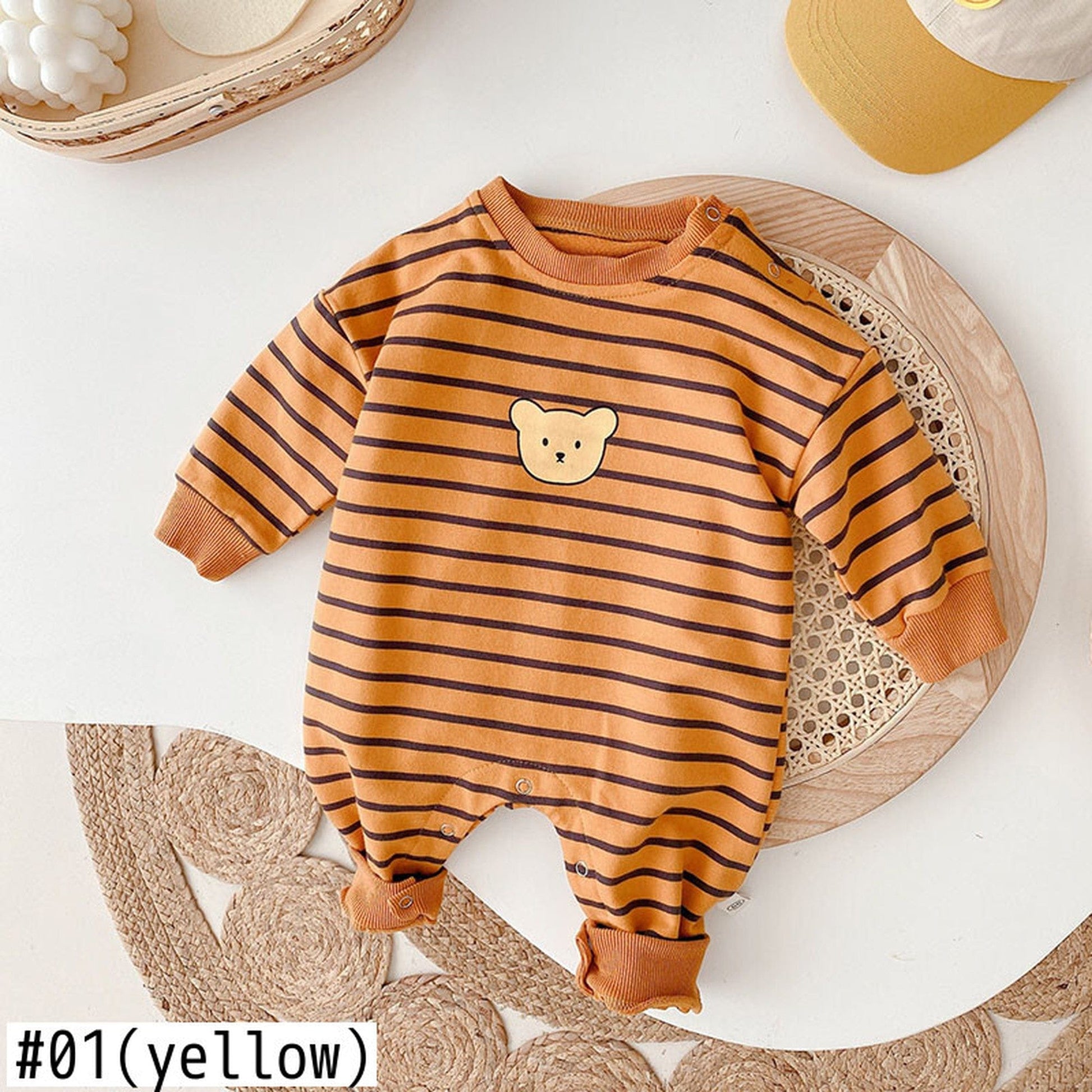 長袖ロンパース ベビー くま ボーダー ロンパース【mh0000413】