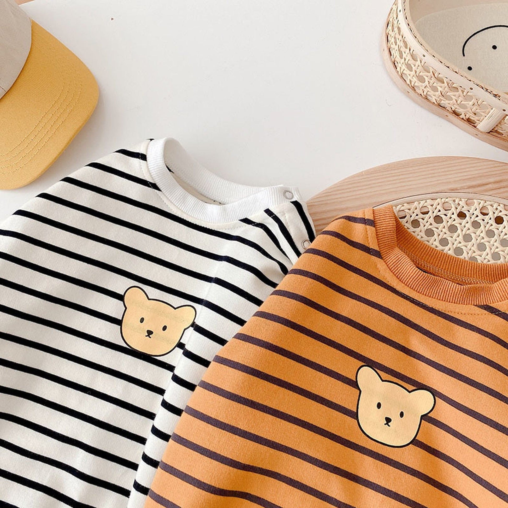 長袖ロンパース ベビー くま ボーダー ロンパース【mh0000413】