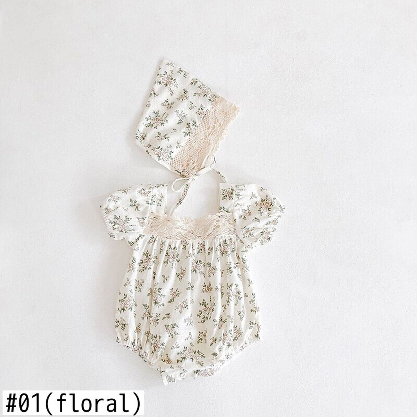 半袖ロンパース ベビー フラワー 半袖 ロンパース ボンネット セット【mh0000426】