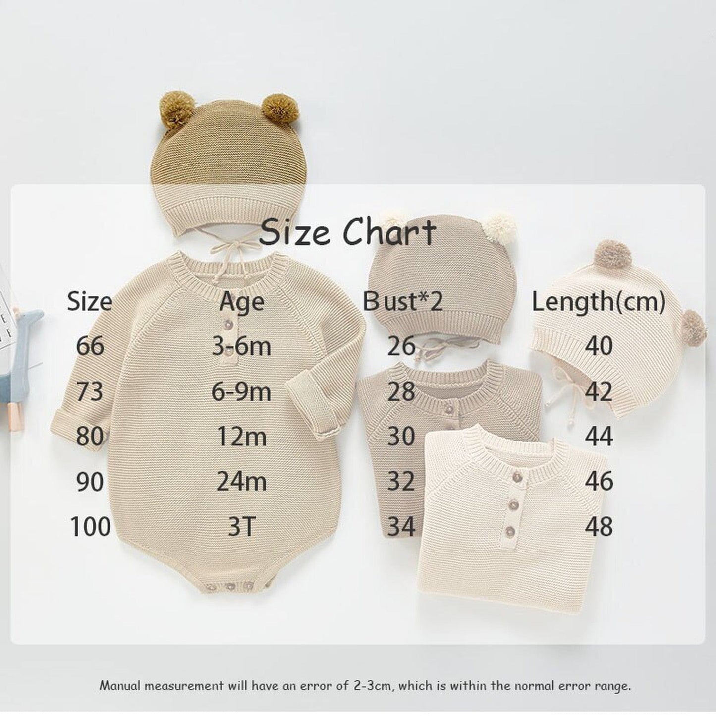 長袖ロンパース ベビー くま 耳帽子 ニット ロンパース セット【mh0000428】