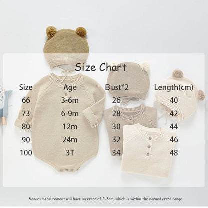 長袖ロンパース ベビー くま 耳帽子 ニット ロンパース セット【mh0000428】