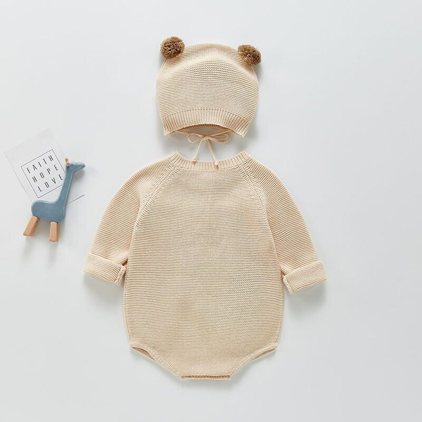 長袖ロンパース ベビー くま 耳帽子 ニット ロンパース セット【mh0000428】