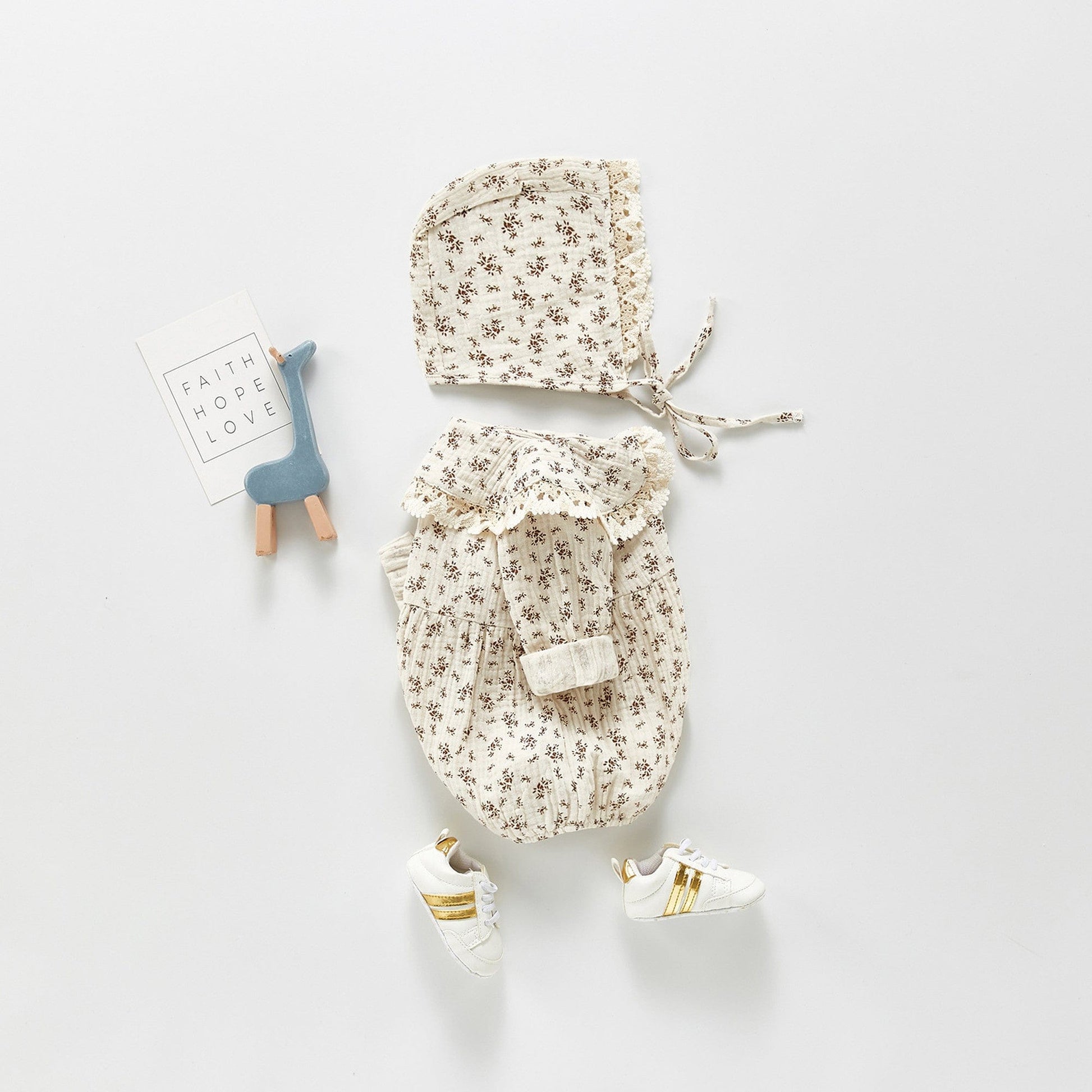 長袖ロンパース ベビー フラワー ロンパース 帽子 セット【mh0000453】