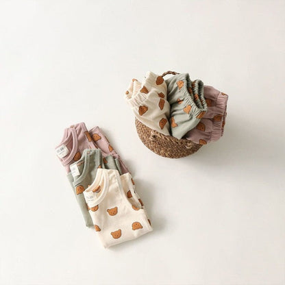 ノースリーブセットアップ ベビー くま レモン セットアップ タンクトップ ブルマ【mh0000457】